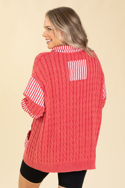 Collar Neck Cable Knit Sweater Top