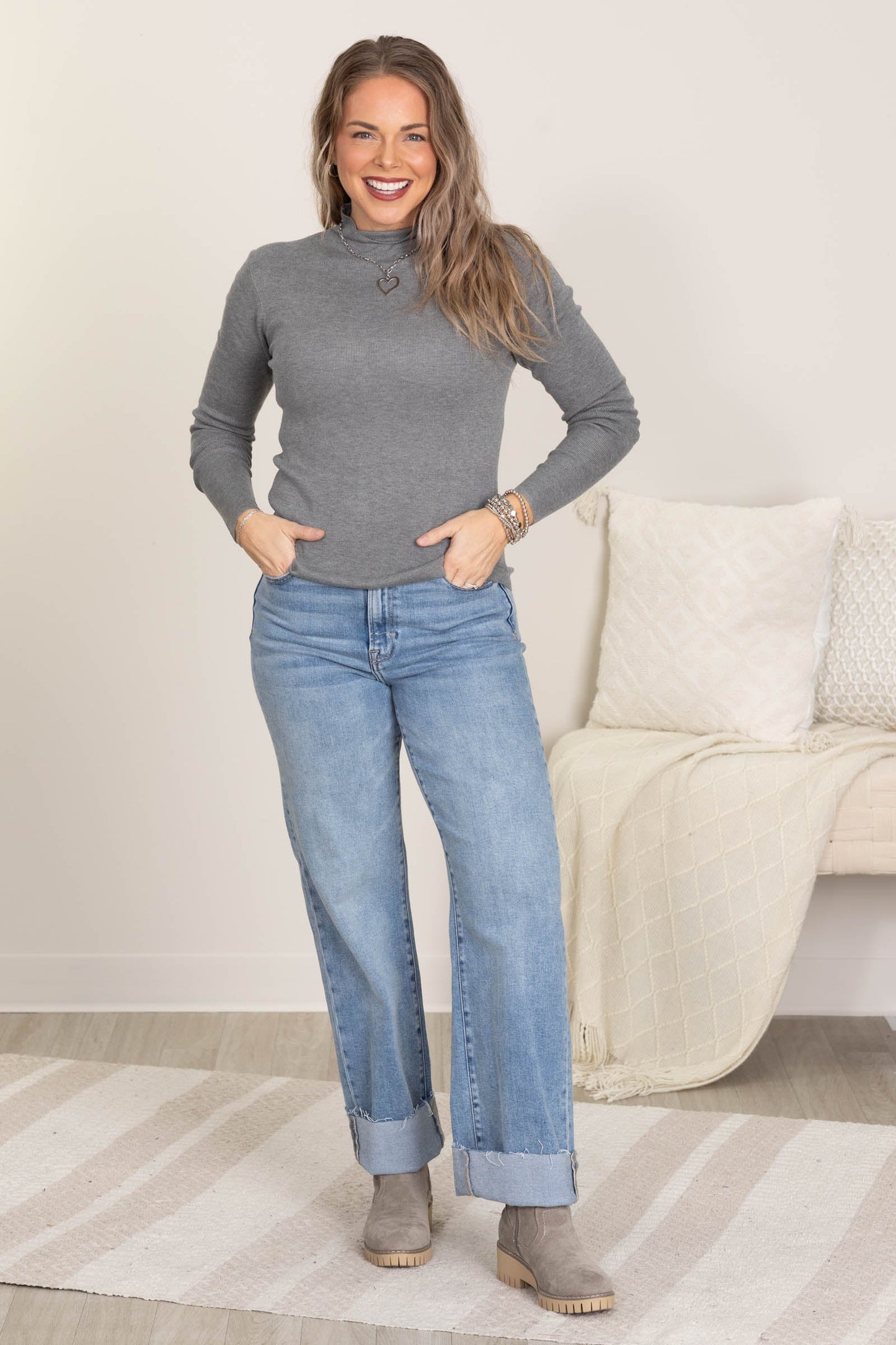 Cashmere Blend Mock Neck Sweater Knit Tops