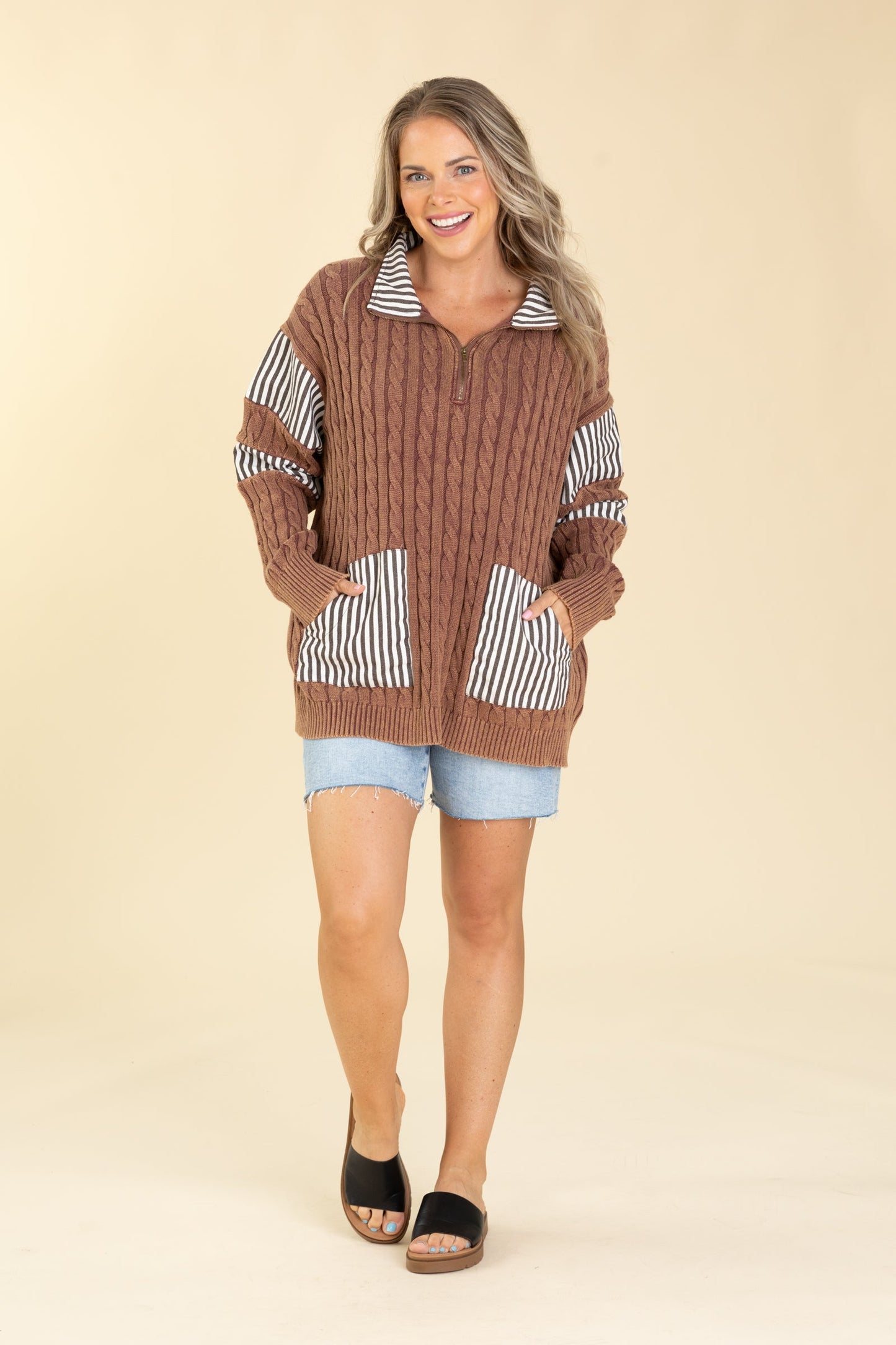 Collar Neck Cable Knit Sweater Top