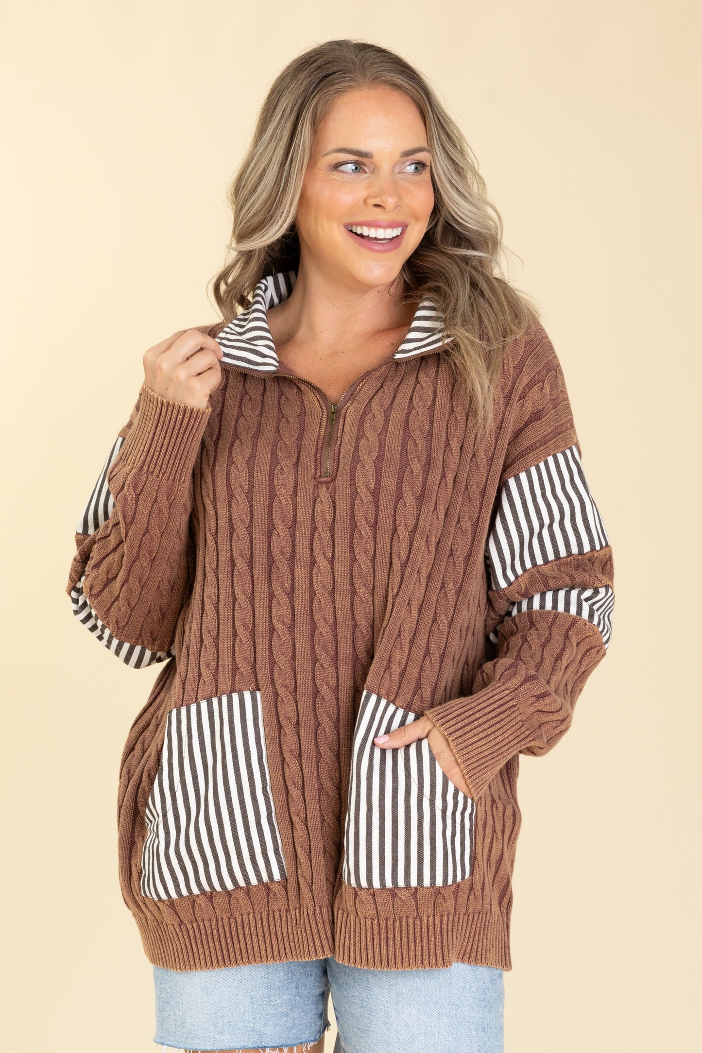 Collar Neck Cable Knit Sweater Top