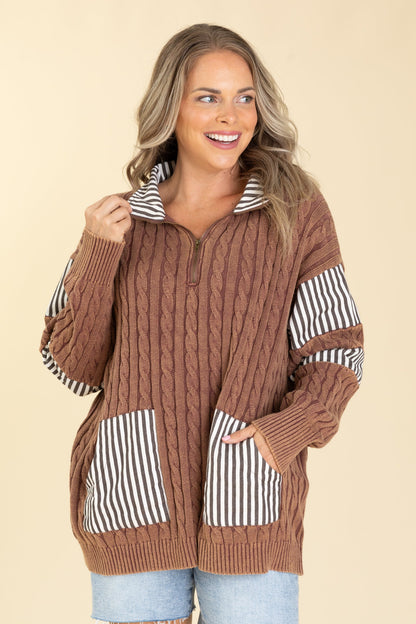 Collar Neck Cable Knit Sweater Top