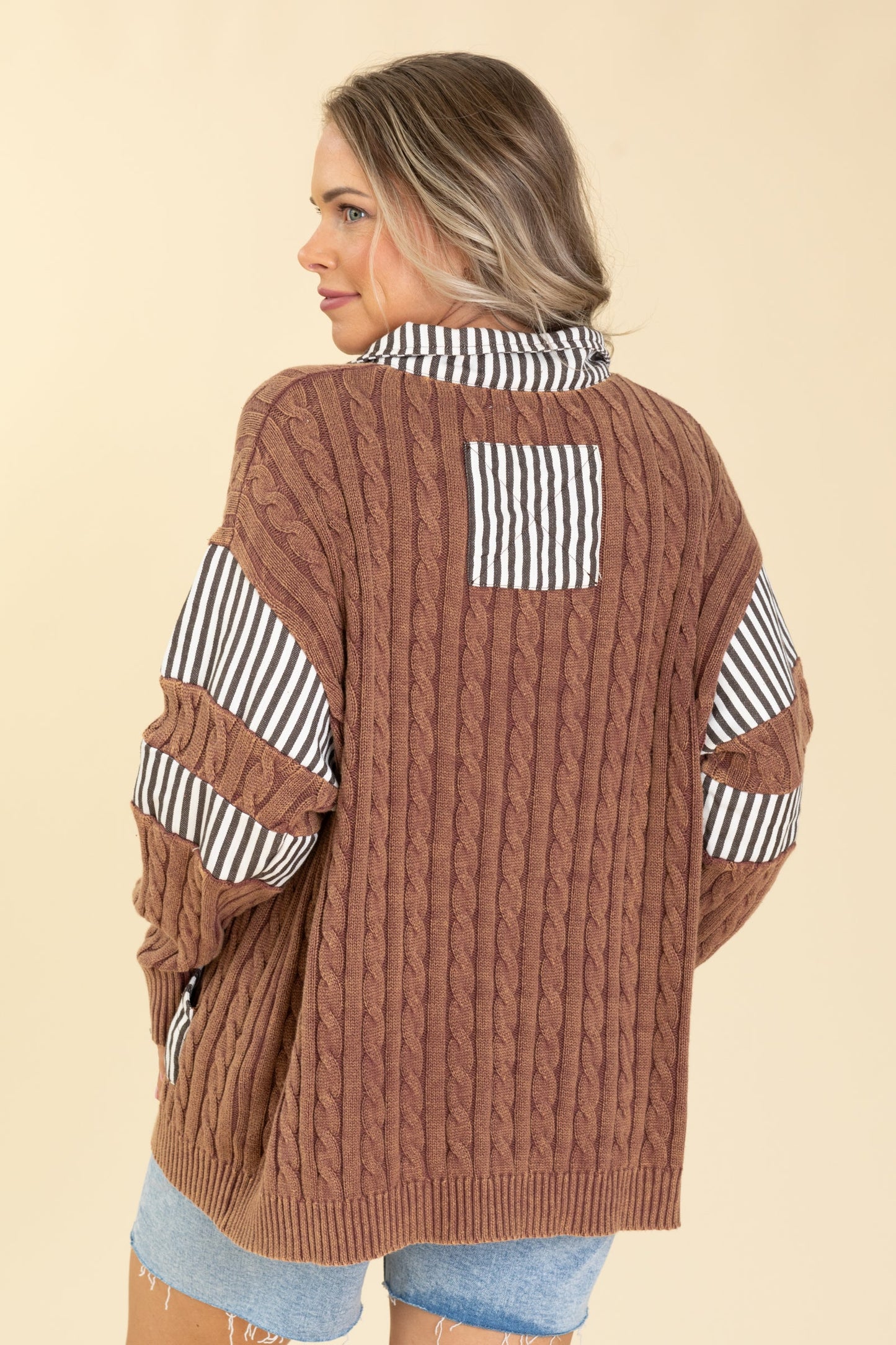 Collar Neck Cable Knit Sweater Top