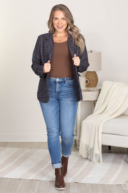 Brown Plaid Double Breasted Blazer