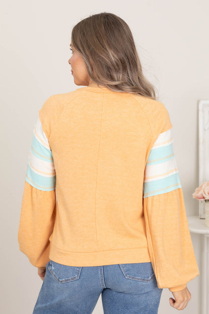 Colorblock Detail Balloon Sleeve Knit Top