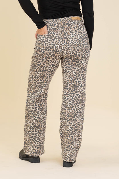 Cello Leopard Washed High Rise Dad Jeans