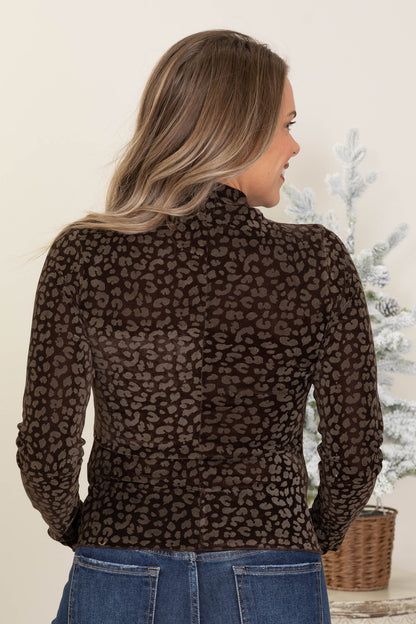Chocolate Leopard Fitted Long Sleeve Knit Top