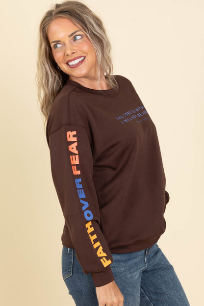 Brown Faith Over Fear Graphic Sweatshirt
