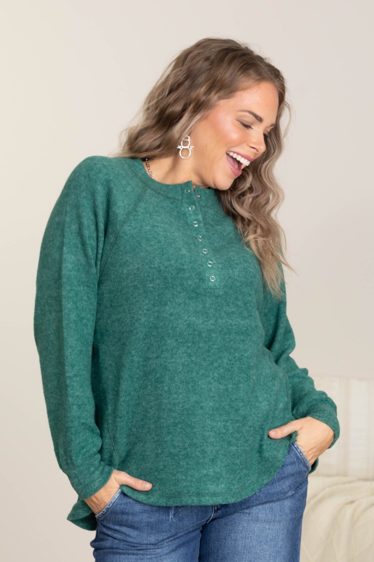 Brushed Melange Button Knit Top