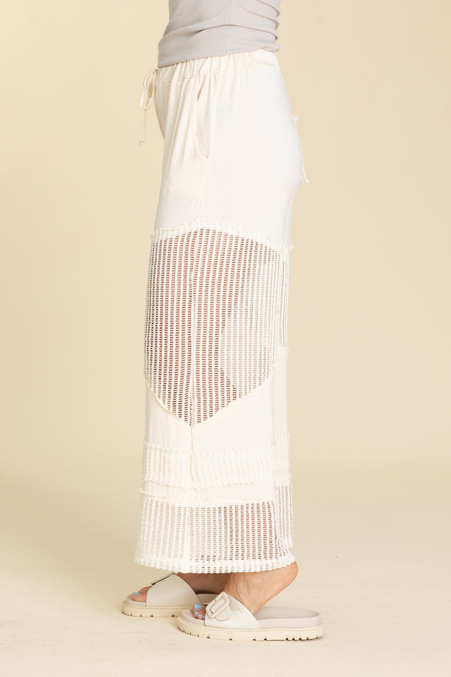 Contrast See Through Elastic Waist Pants