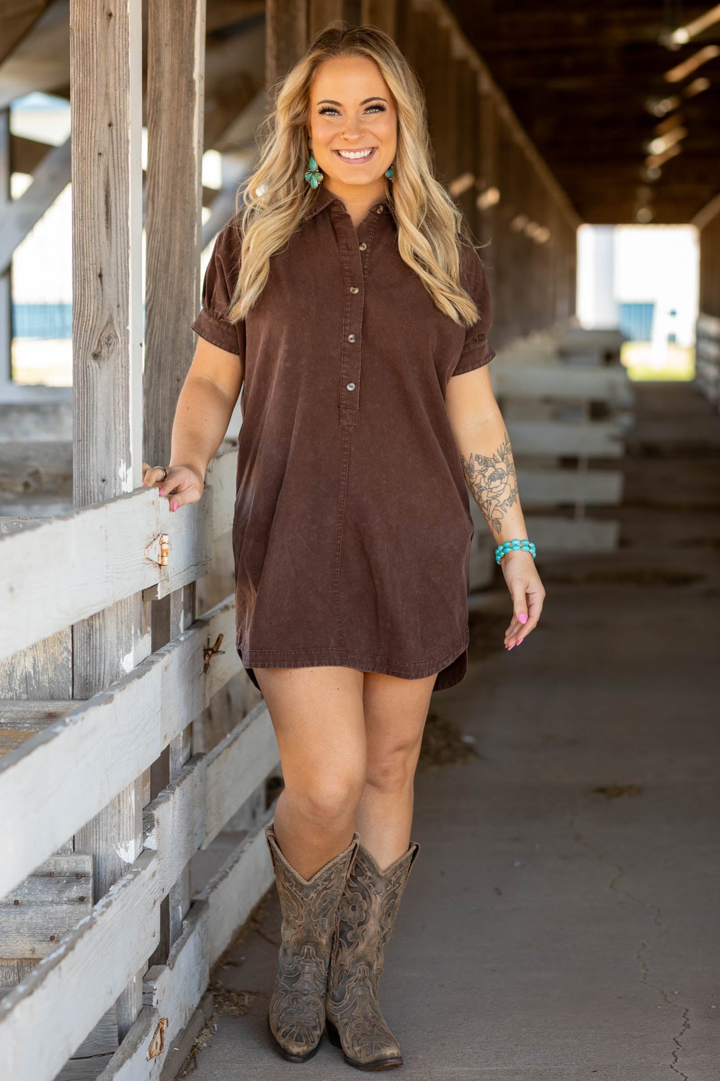 Brown Mineral Washed Shirt Dress