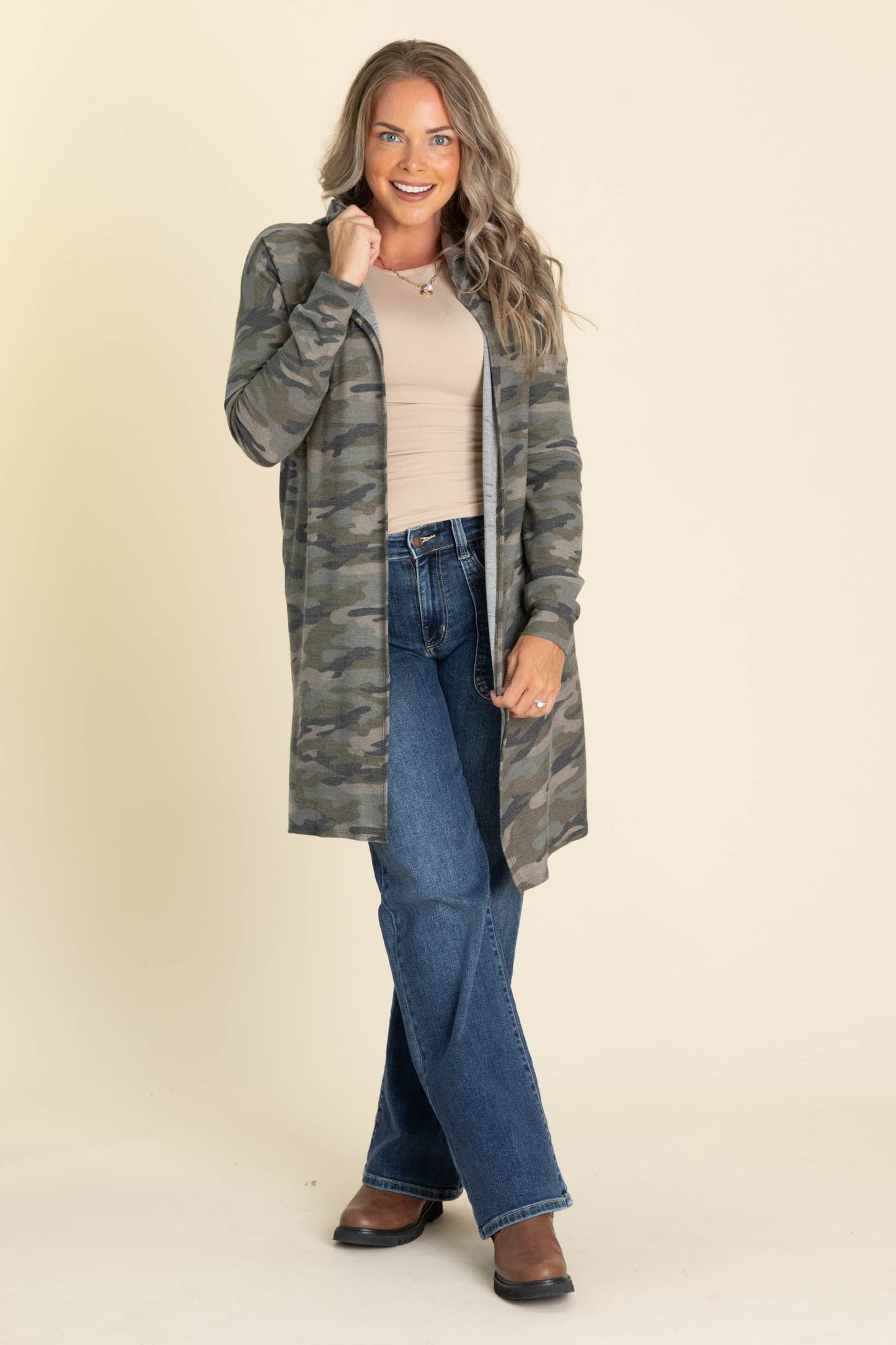 Camo Hoodie Lightweight Open Cardigan
