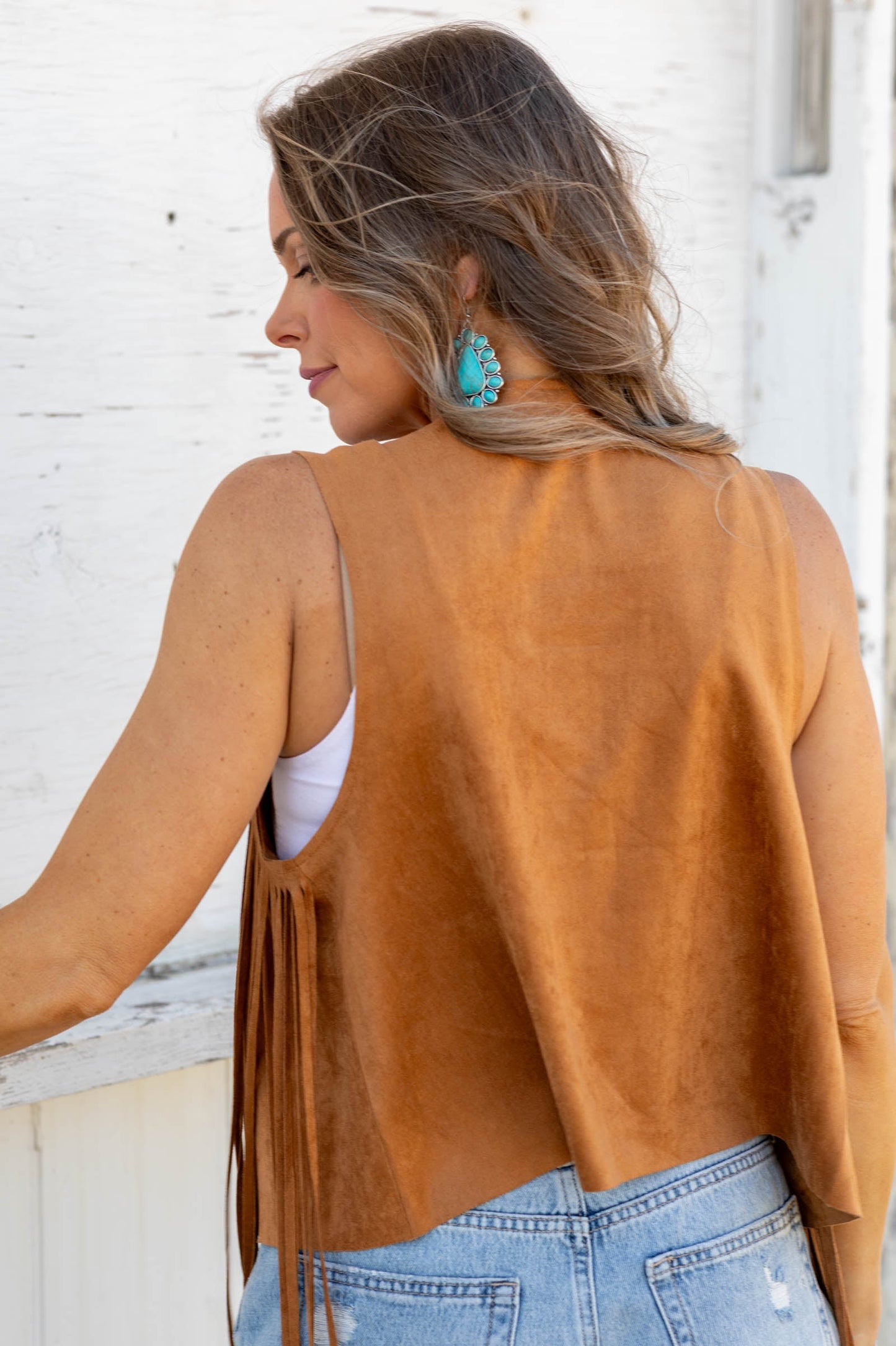 Camel Suede Fringe Detail Vest
