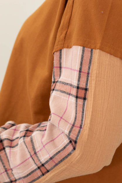 Cinnamon Plaid Sleeve Knit Top