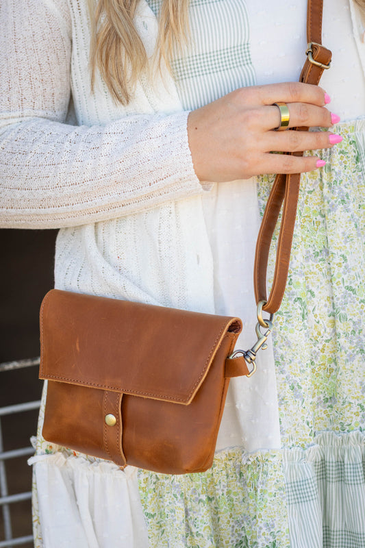 Camel Crazy Horse Genuine Leather Crossbody