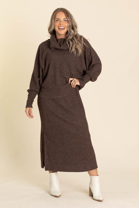 Brown Knit Long Sleeve Cowl Neck And Dress Set