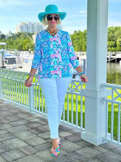 SPLASH OF PINK  V NECK TOP