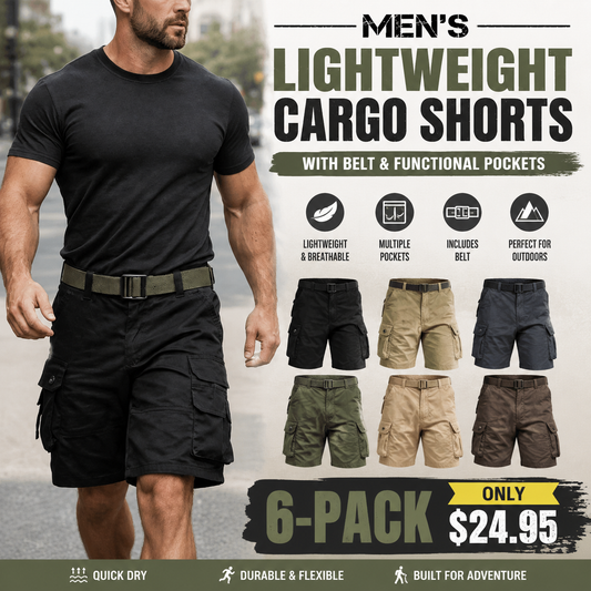 🔥 Men’s Lightweight Cargo Shorts – Utility Pockets & Included Belt