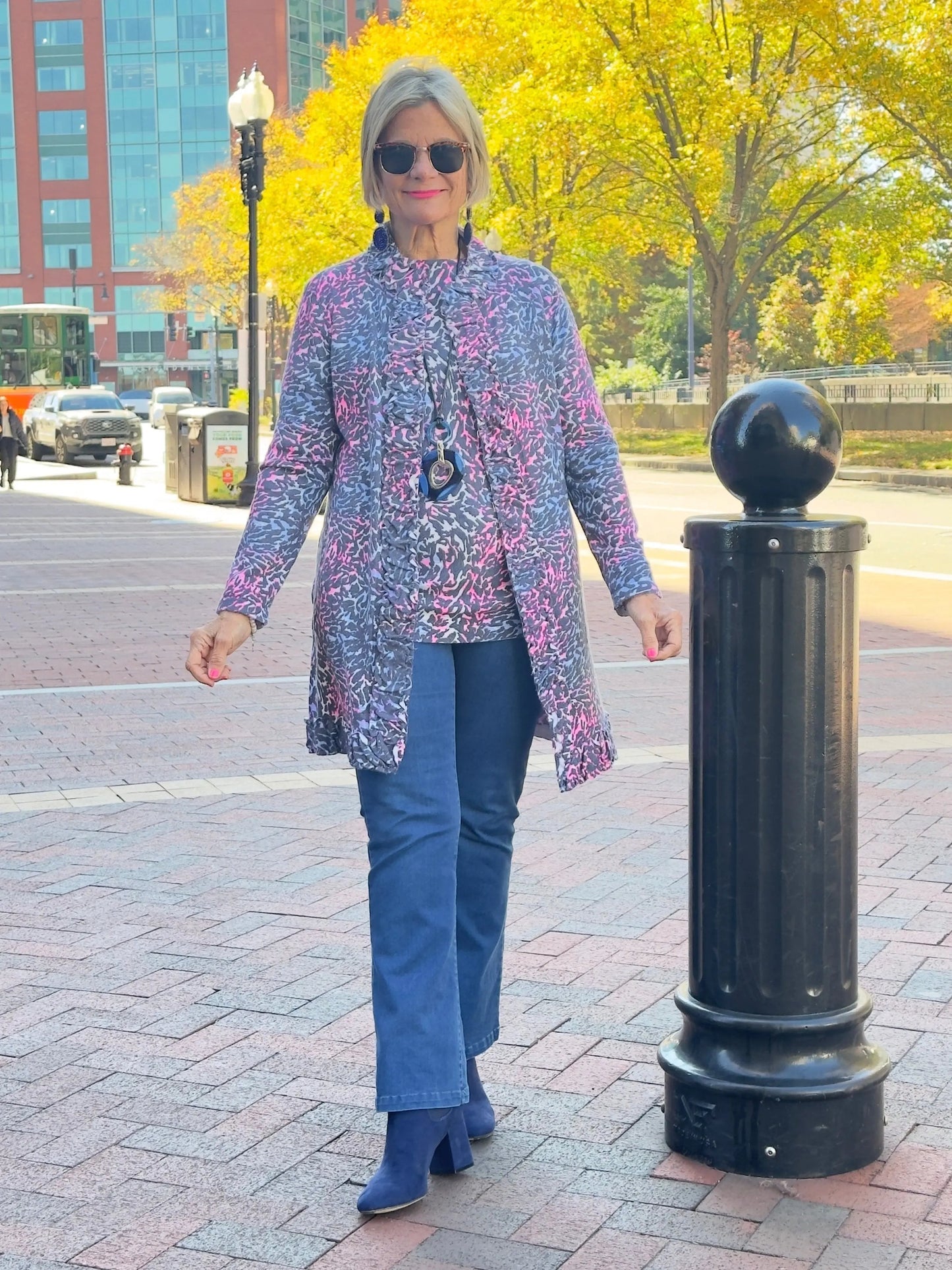 SHADES OF BLUE  ROUGED CARDIGAN