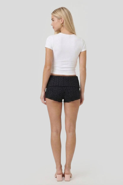 Lace Foldover Waist Micro Short