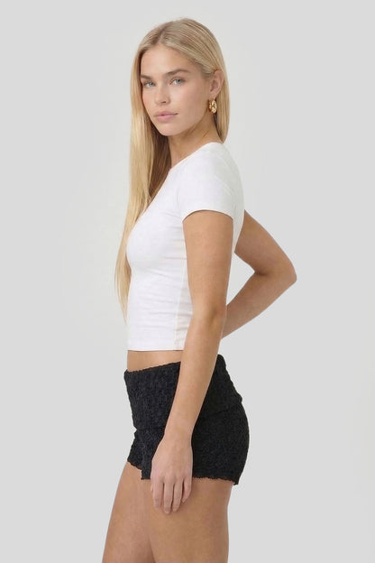 Lace Foldover Waist Micro Short