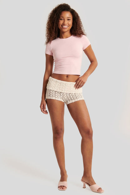 Lace Foldover Waist Micro Short