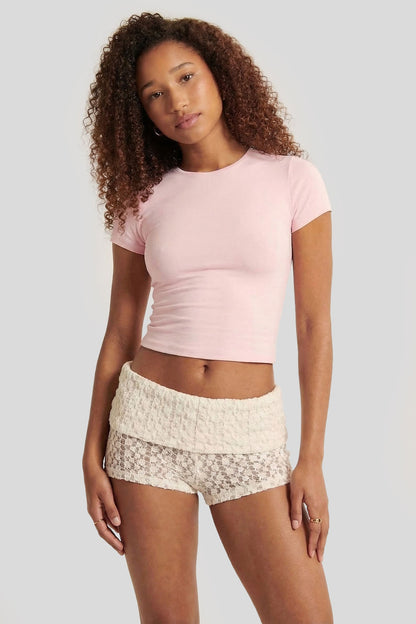 Lace Foldover Waist Micro Short