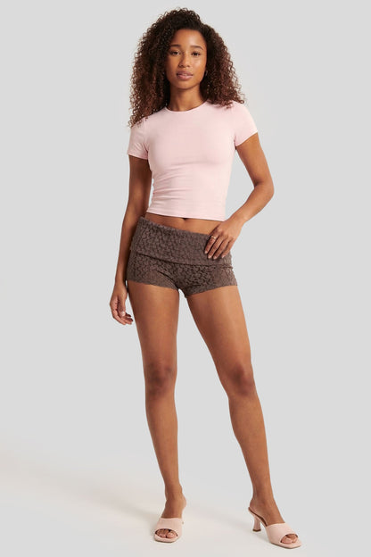 Lace Foldover Waist Micro Short