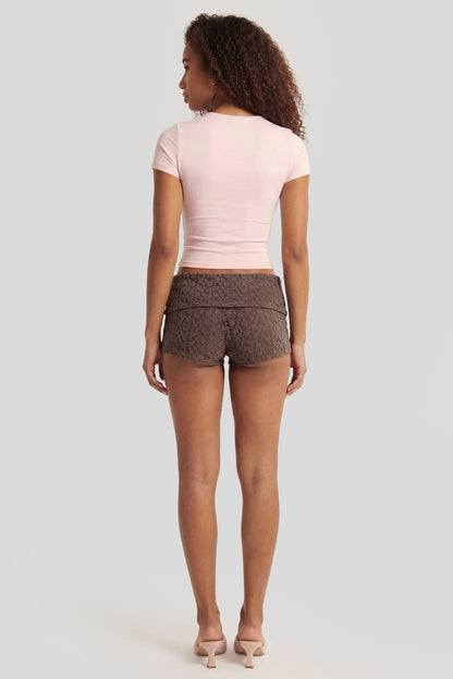 Lace Foldover Waist Micro Short