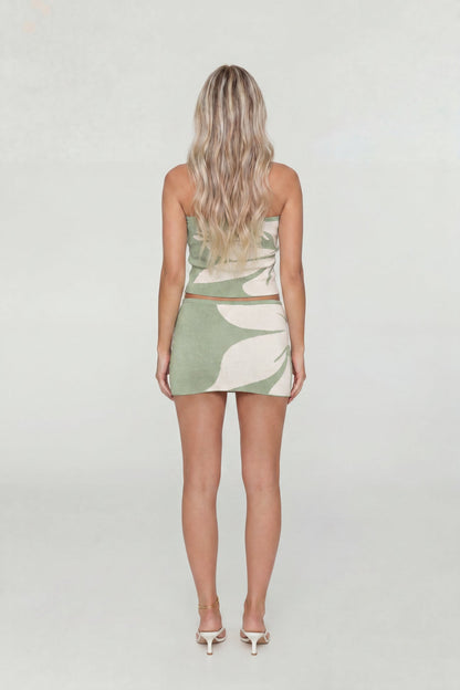 Ribbed Floral Print Tube Top & Skort Set