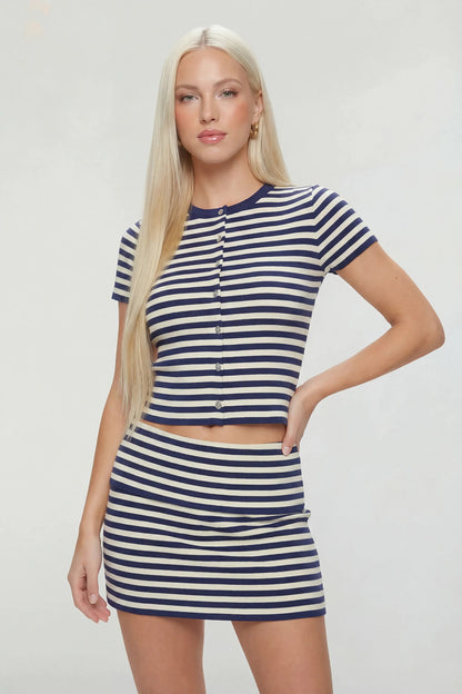 Short Sleeve Cardigan & Knit Mini Skirt Set