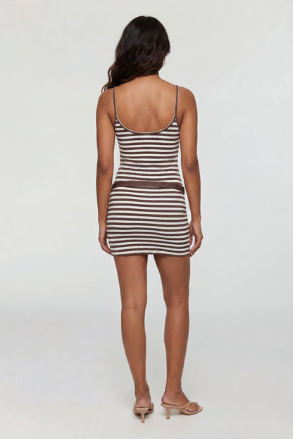 Belted Striped Scoop Neck Mini Dress