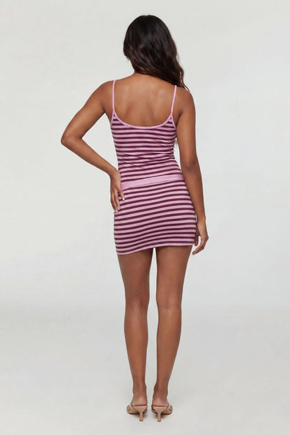 Belted Striped Scoop Neck Mini Dress