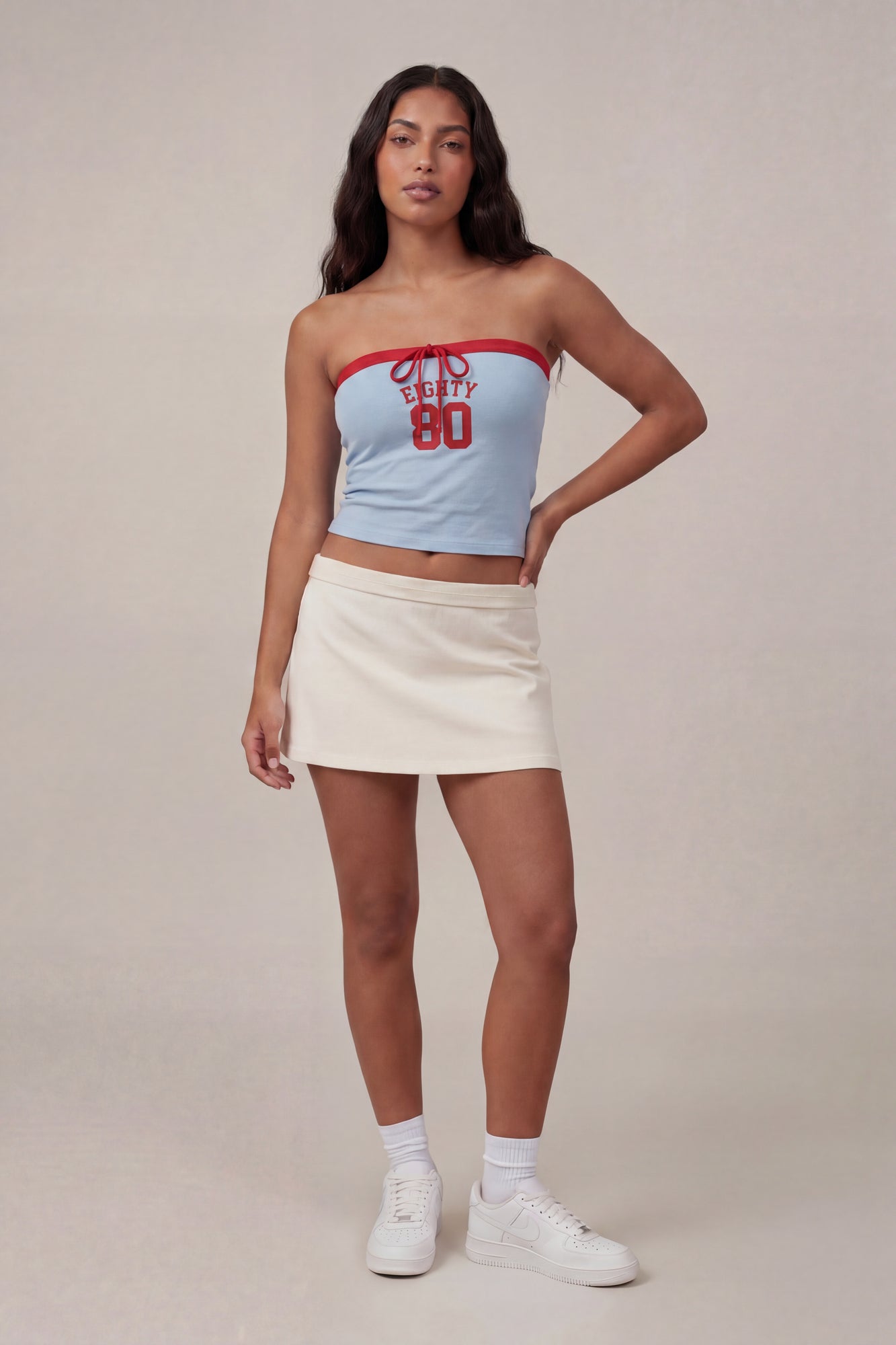 Graphic Drawstring Tube Top