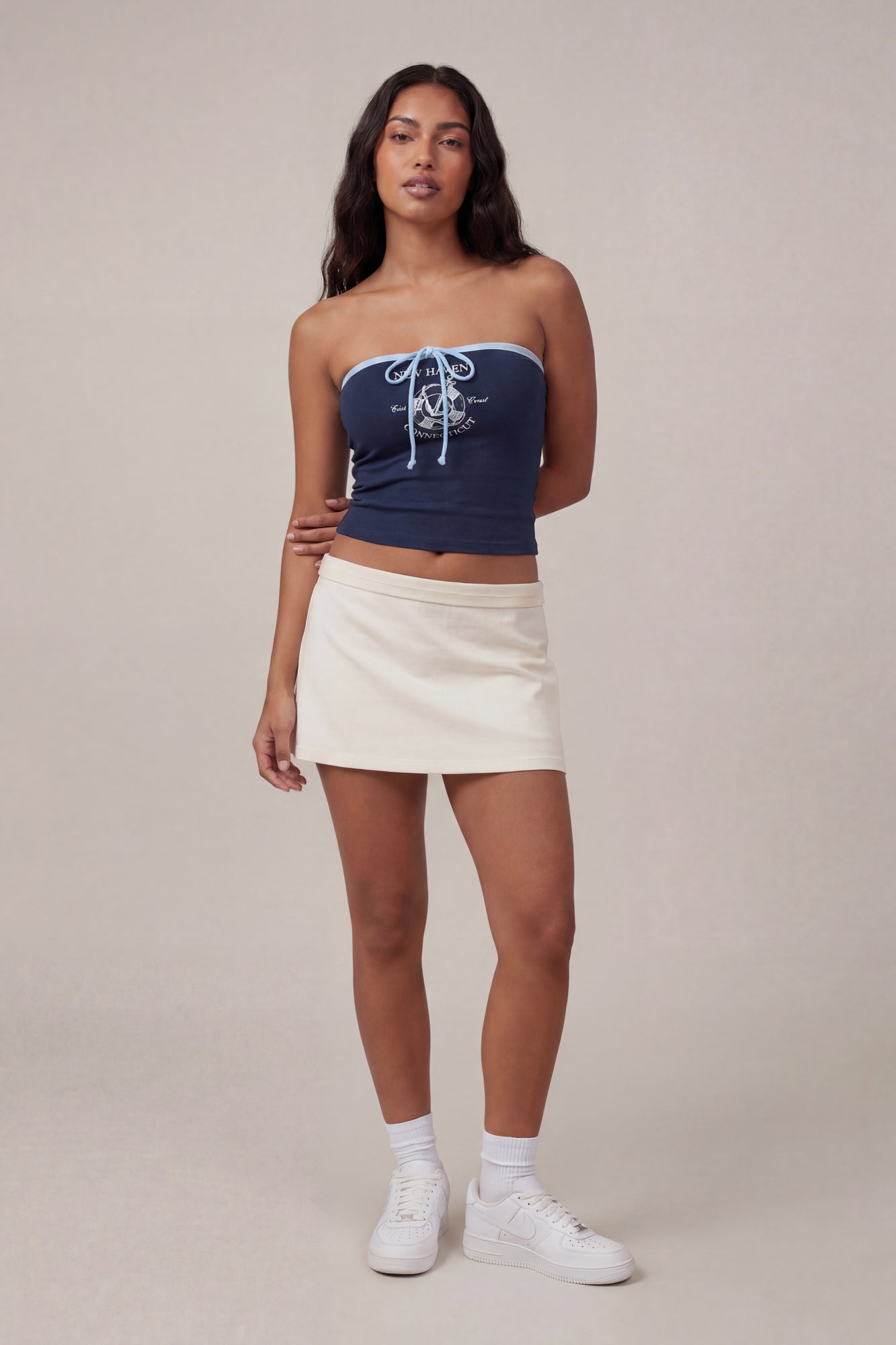 Graphic Drawstring Tube Top