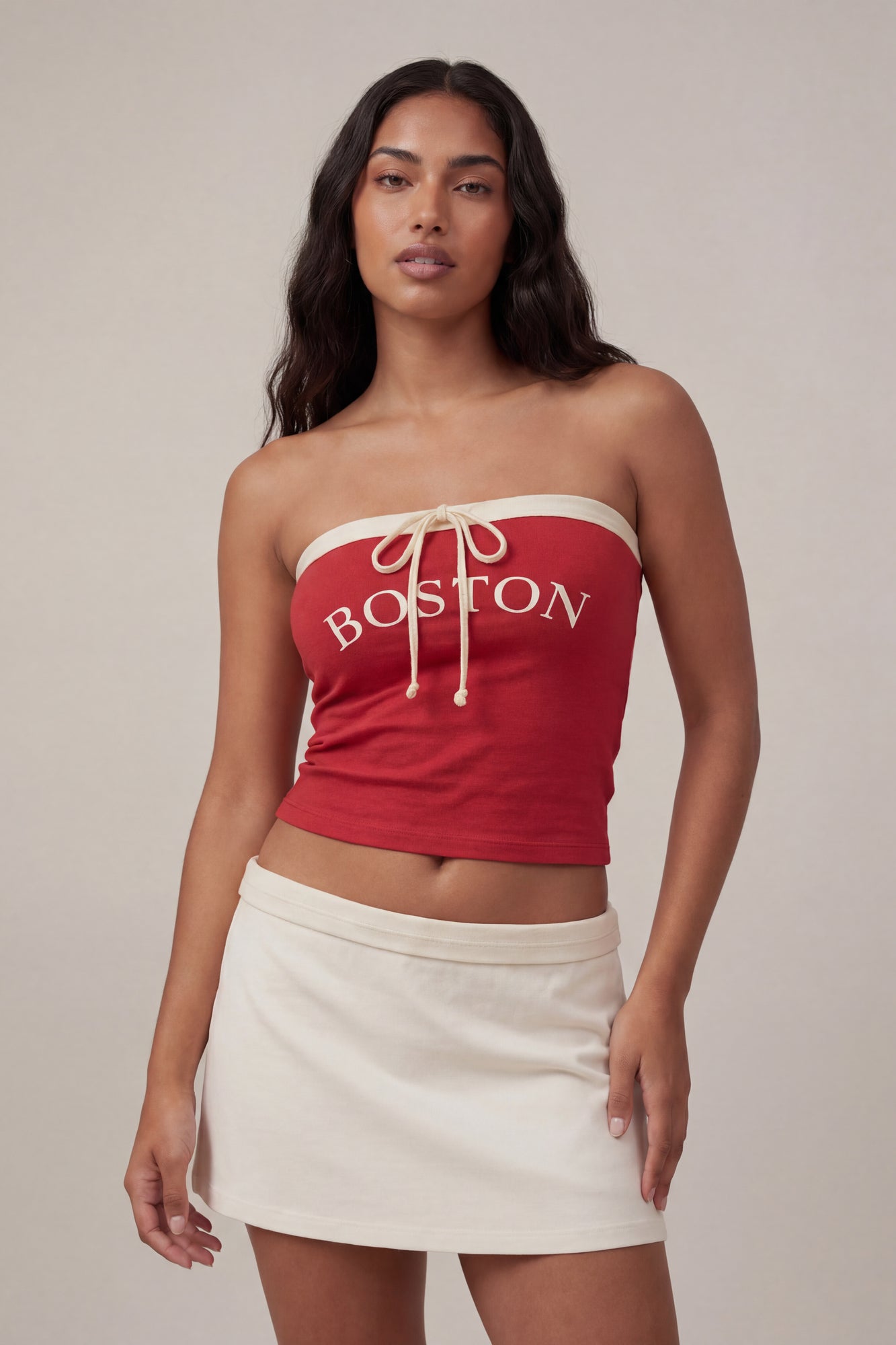 Graphic Drawstring Tube Top