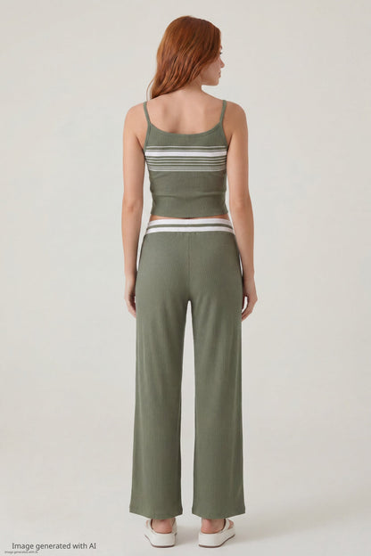Striped Waist Wide Leg Pant