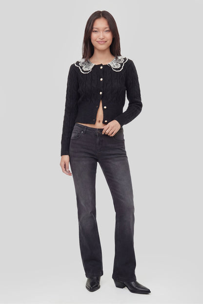 Lace Collar Cable Knit Cardigan