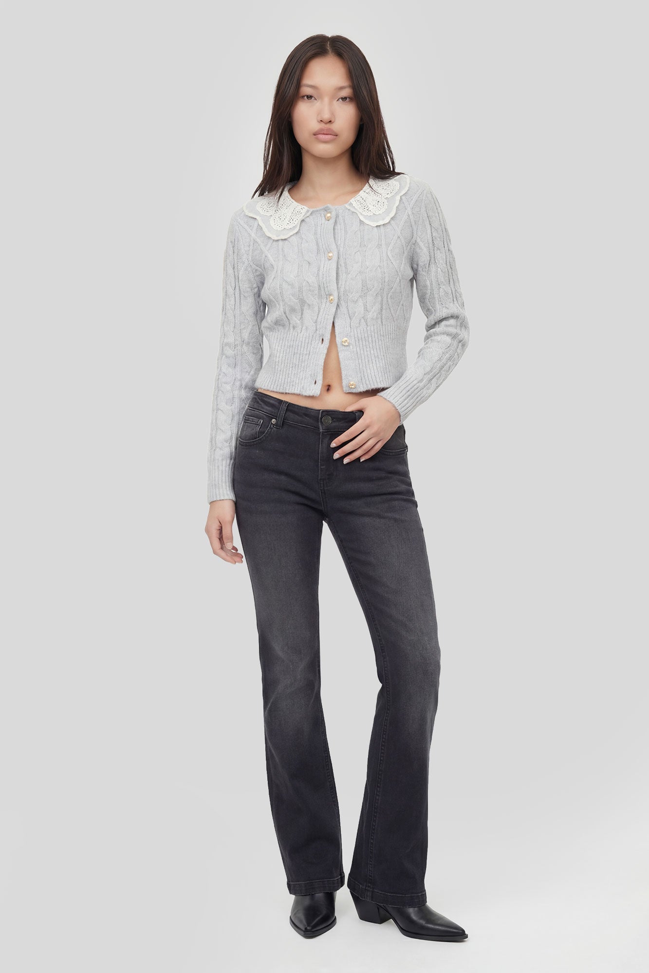 Lace Collar Cable Knit Cardigan