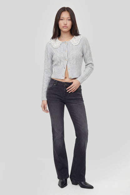 Lace Collar Cable Knit Cardigan