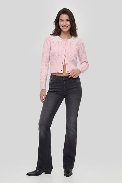 Lace Collar Cable Knit Cardigan