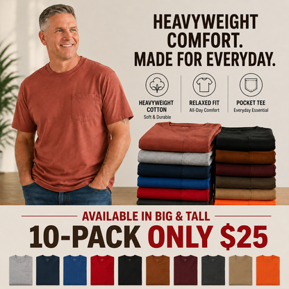 🔥 Men’s Heavyweight Cotton Pocket Tee – Relaxed Fit, Big & Tall Sizes