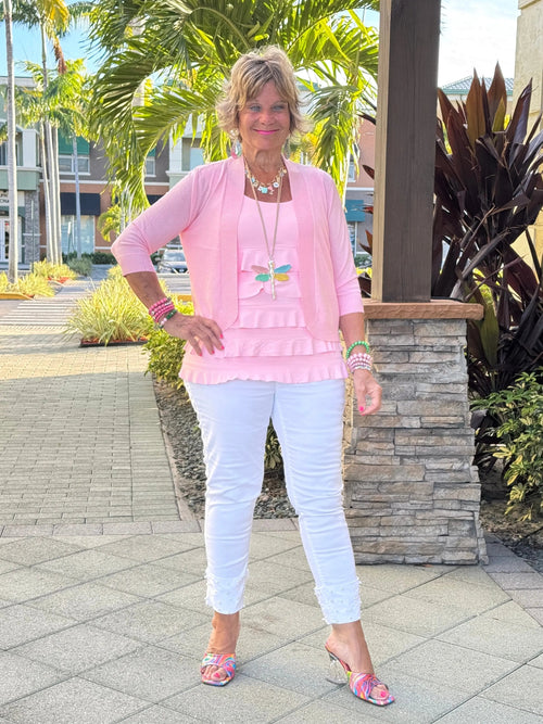 PEYTON CLEAR PINK SHRUG