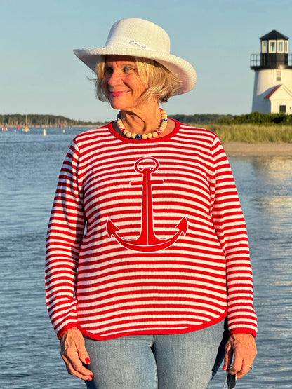 RED AND WHITE STRIPE ANCHOR SWEATER