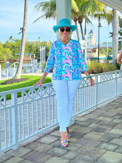 SPLASH OF PINK  V NECK TOP