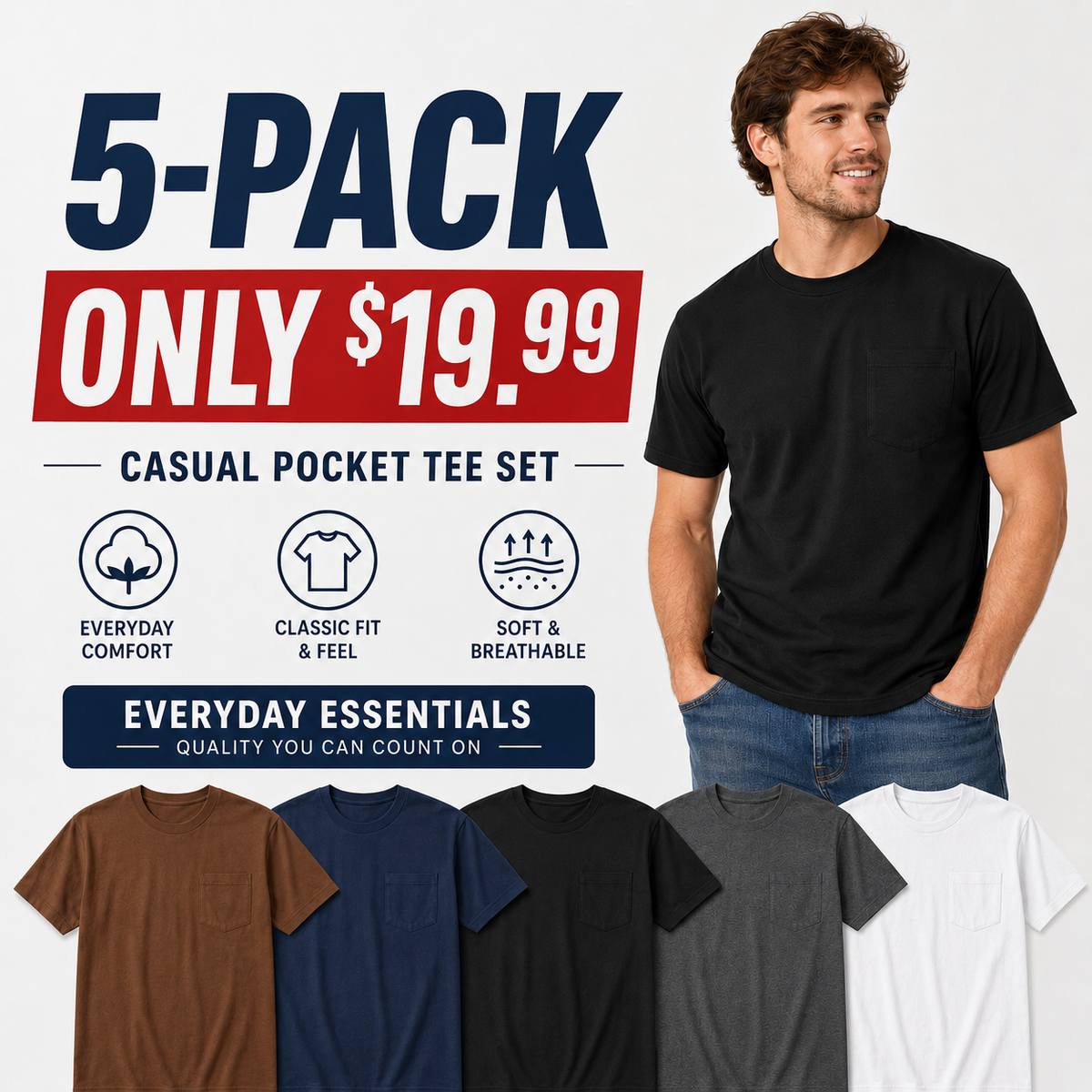 🔥 Men’s Heavyweight Cotton Pocket Tee – Relaxed Fit, Big & Tall Sizes