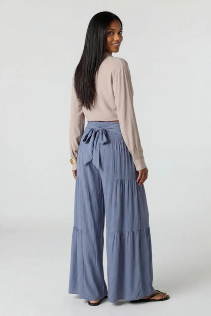Tie Waist Tiered Palazzo Pant