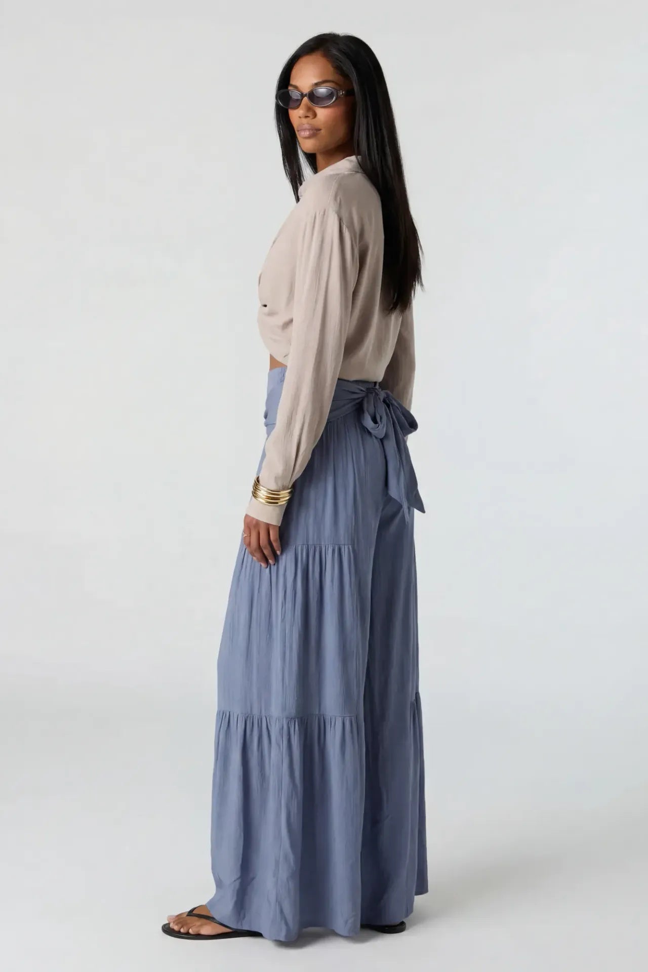 Tie Waist Tiered Palazzo Pant