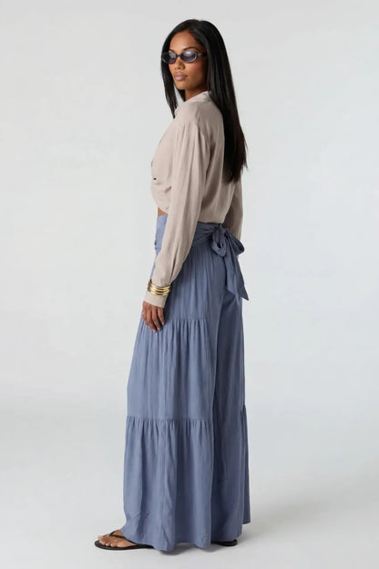 Tie Waist Tiered Palazzo Pant