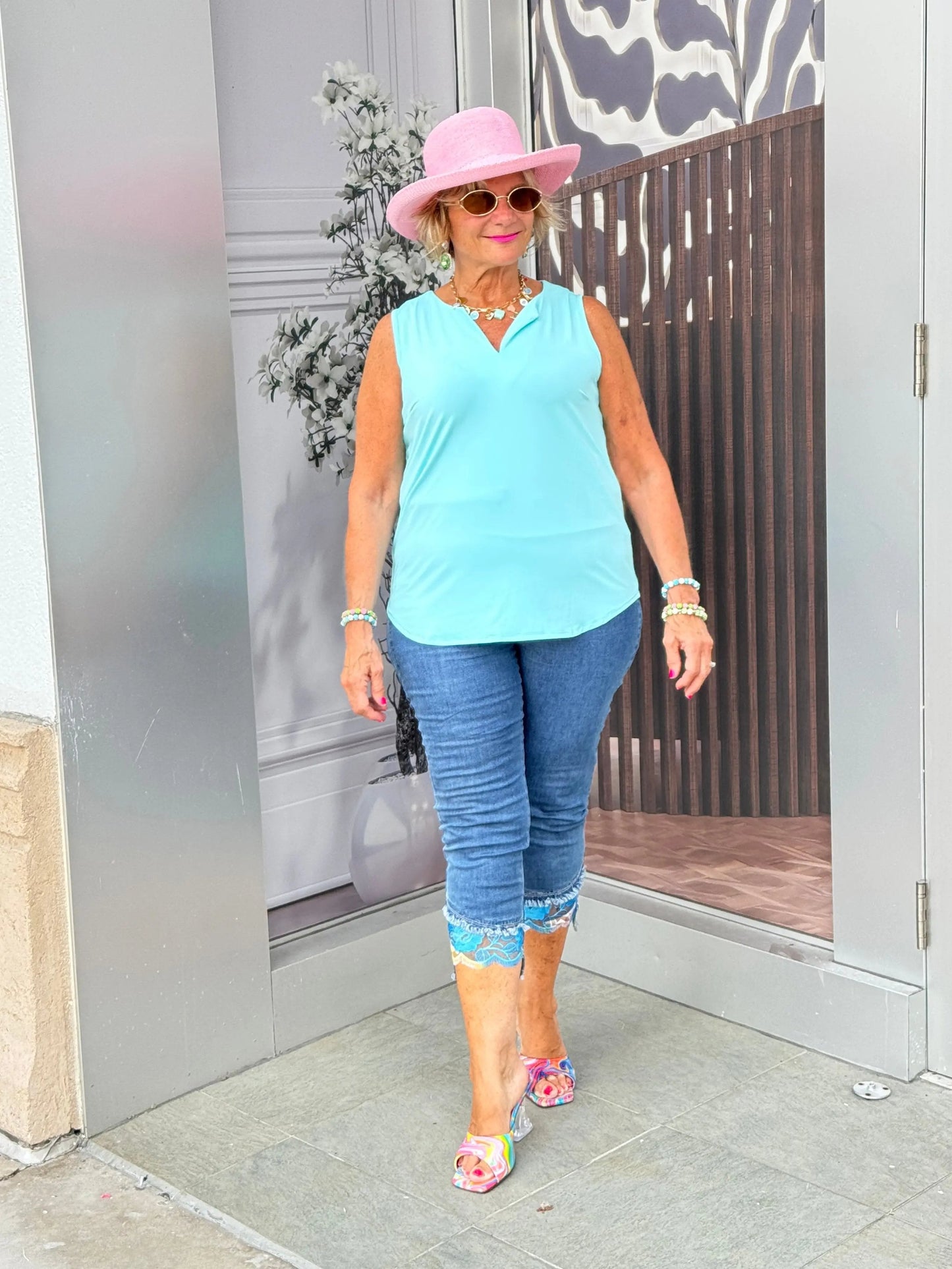 SEA FOAM SLEEVELESS V-NECK