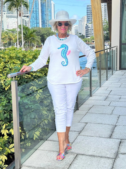 LULU-B WHITE SEAHORSE SWEATER